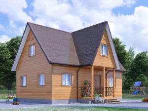 ДОМ ИЗ КАРКАСА 7×8 «ДК22» (80 кв.м., 2 этажа, 7 на 8, с мансардой, крыльцом и двускатной крышей)