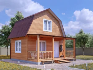 ДОМ ИЗ КАРКАСА 6×8 «ДК19» (70 кв.м., 2 этажа, 6 на 8, с мансардой, террасой и 2 спальнями)
