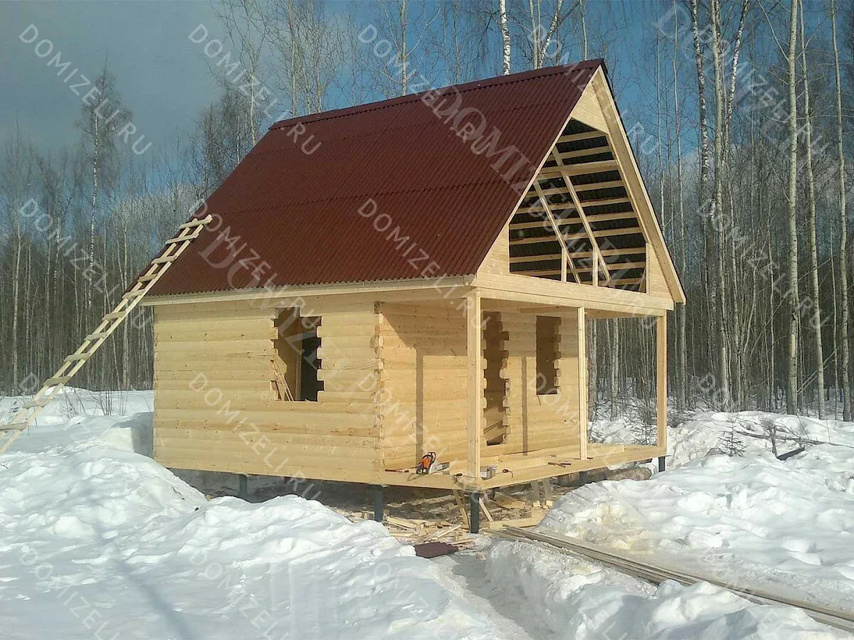 БАНЯ ИЗ БРУСА 6×6 «Б1» (60 кв.м., 2 этажа, 6 на 6, с мансардой, террасой и балконом) — фото 1
