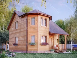 ДОМ ИЗ КАРКАСА 7×7 «ДК14» (75 кв.м., 2 этажа, 7 на 7, с мансардой, террасой и 3 спальнями)