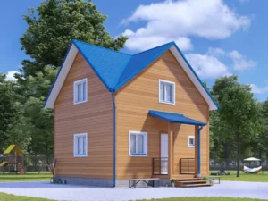 ДОМ ИЗ БРУСА 6×8 «ДБ21» (90 кв.м., 2 этажа, 6 на 8, с мансардой, отдельной кухней и тамбуром)