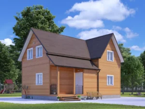 ДОМ ИЗ КАРКАСА 10×9 «ДК4» (150 кв.м., 1,5 этажа, 10 на 9, с мансардой, крытым крыльцом и 3 спальнями)