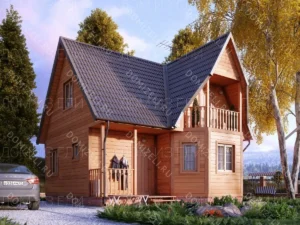 ДОМ ИЗ БРУСА 7×7 «ДБ6» (85 кв.м., 2 этажа, 7 на 7, с балконом, террасой и 2 спальнями)