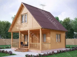 ДОМ ИЗ КАРКАСА 6×6 «ДК8» (56 кв.м., 2 этажа, 6 на 6, с мансардой, террасой и кухней-гостиной)